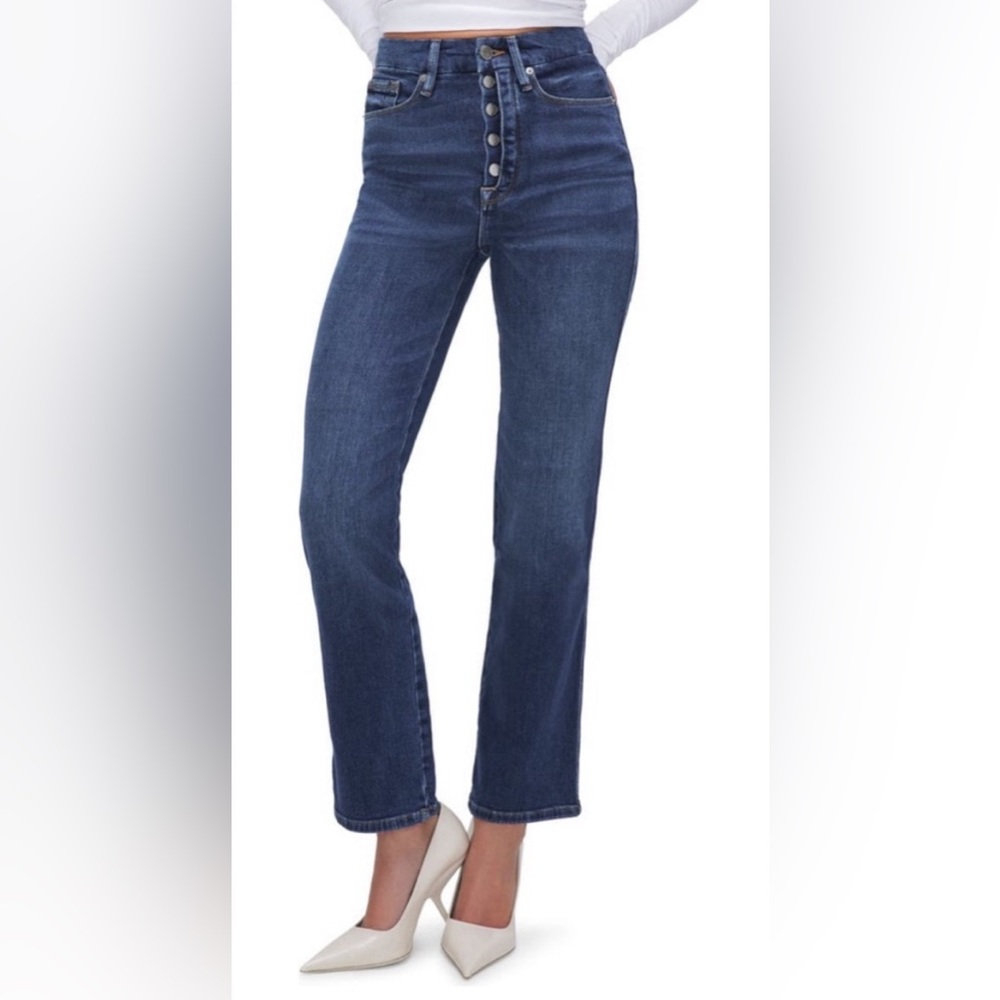Good American Good Curve Straight ankle jeans, dark denim, excellent condition